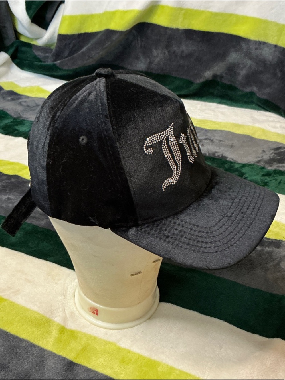Juicy Couture Black Velvet Rhinestone Logo Cap - Picture 2 of 8